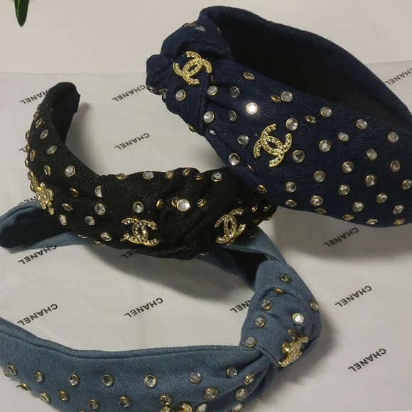 Studded Crystal Embellished Denim Headband, Choice Of One - Picture 2 of 12